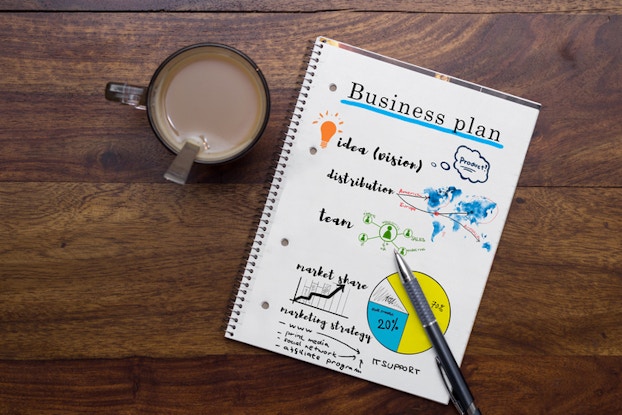  Business plan in notebook on a table